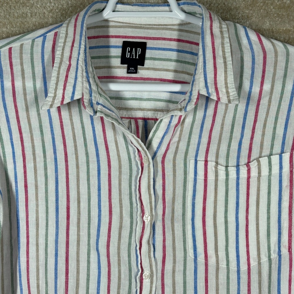 Gap Linen Blend Shirt Coastal Preppy Multicolor Vertical Stripe White XXL Womens